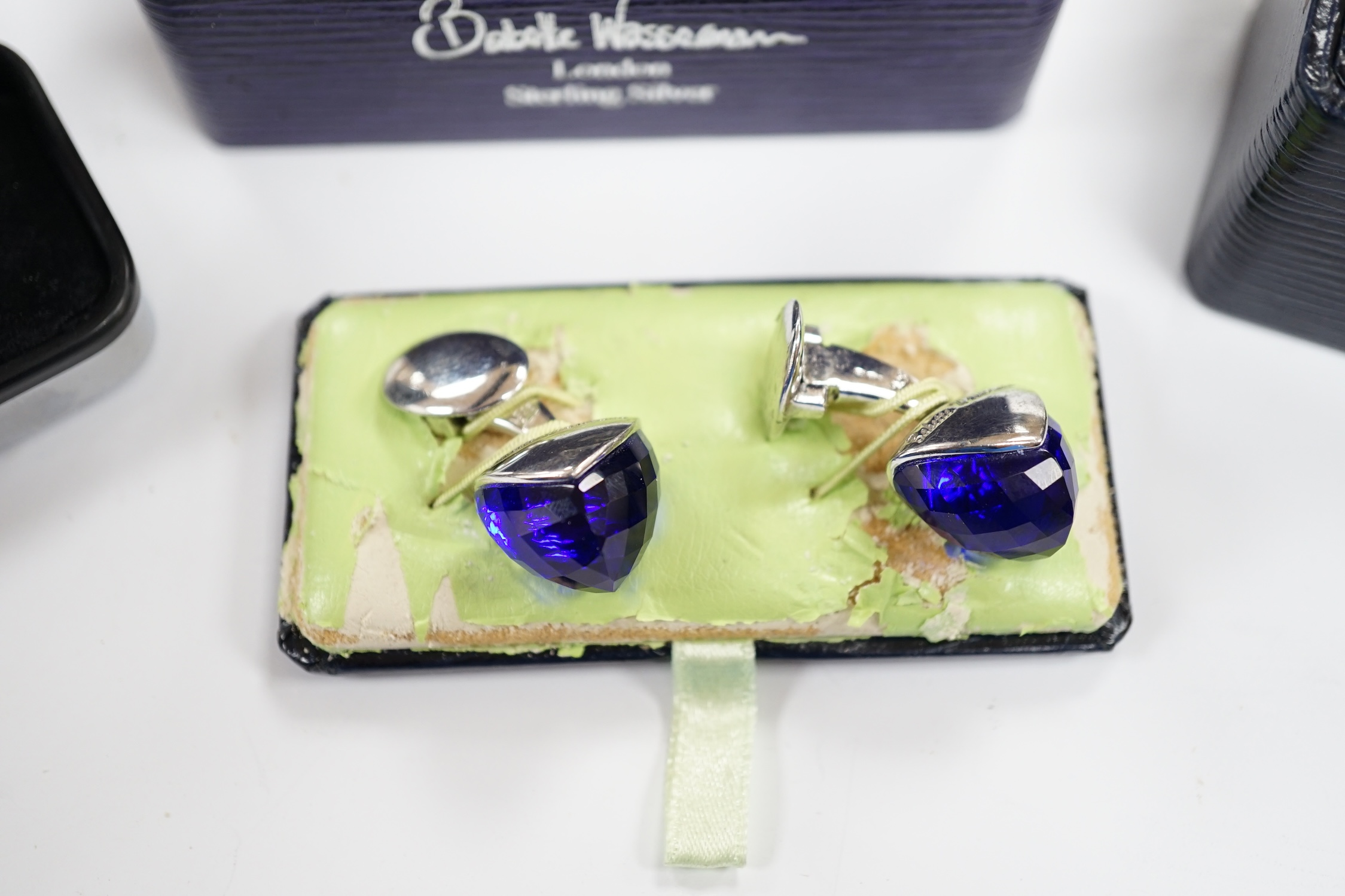 Three assorted pars of Babette Wasseman sterling and paste? set cufflinks and one other pair of cufflinks.